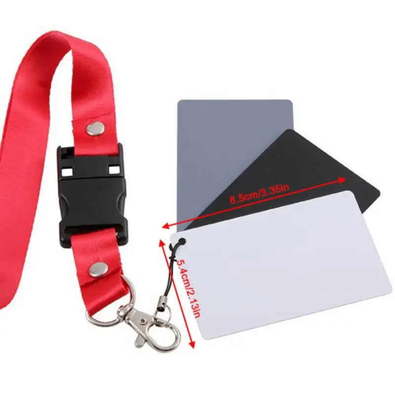 18% Gray Card With Neck Strap For Digital Photography Exposure Color 3 In1 Pocket-Size Digital White Black Grey Balance Cards