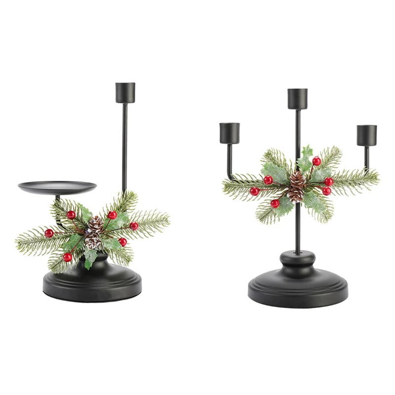 1 PCS Christmas Candle Holder Centerpiece, + 2 Candle Holders Table Accent Centerpiece For Festival Home Decoration Black