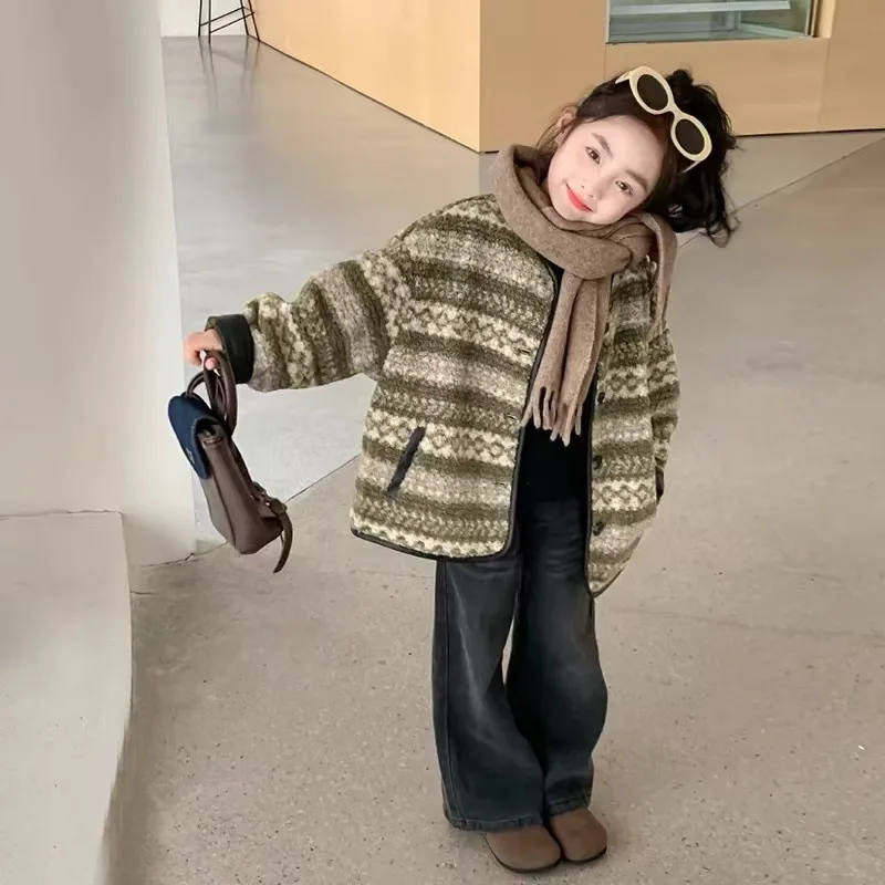 

Autumn Winter Children Girls Outerwear Cotton Padded Thicken Infant Baby Girl Jacket Contrast Striped Long Sleeve Kid Girl Coats