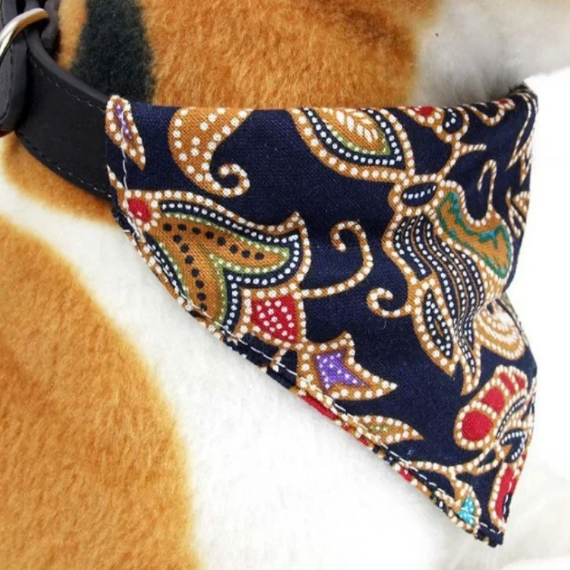 

Adjustable Pets Bandana Collar PU Neck Scarf With Printed for Small Medium Large Dogs Cat Puppy Accessories Triangle Scarf XS-L