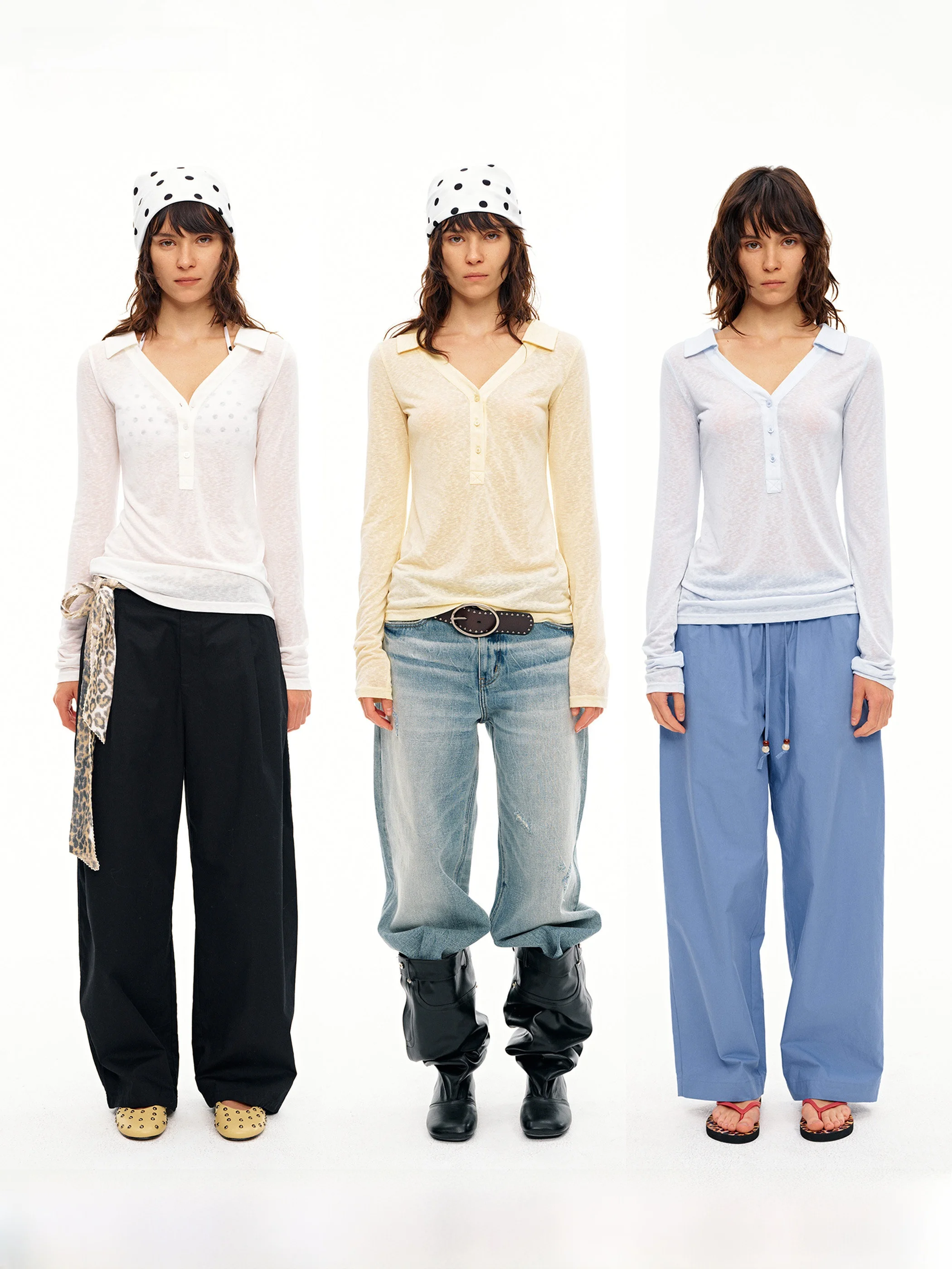 

AHNKANK Spring New Textured V-ne Open-front Lightweight Long-sve Base irt Slim-fit T-irt Women Casual Sle Pure Color