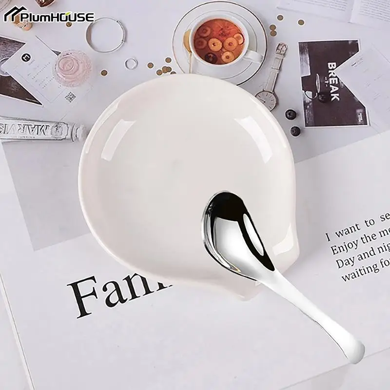 1Pc Multipurpose Ceramic Spoon Rest Pad White Spoon Holder Kitchen Utensils Tableware Spoon Put Mat Device Kitchen Dishes