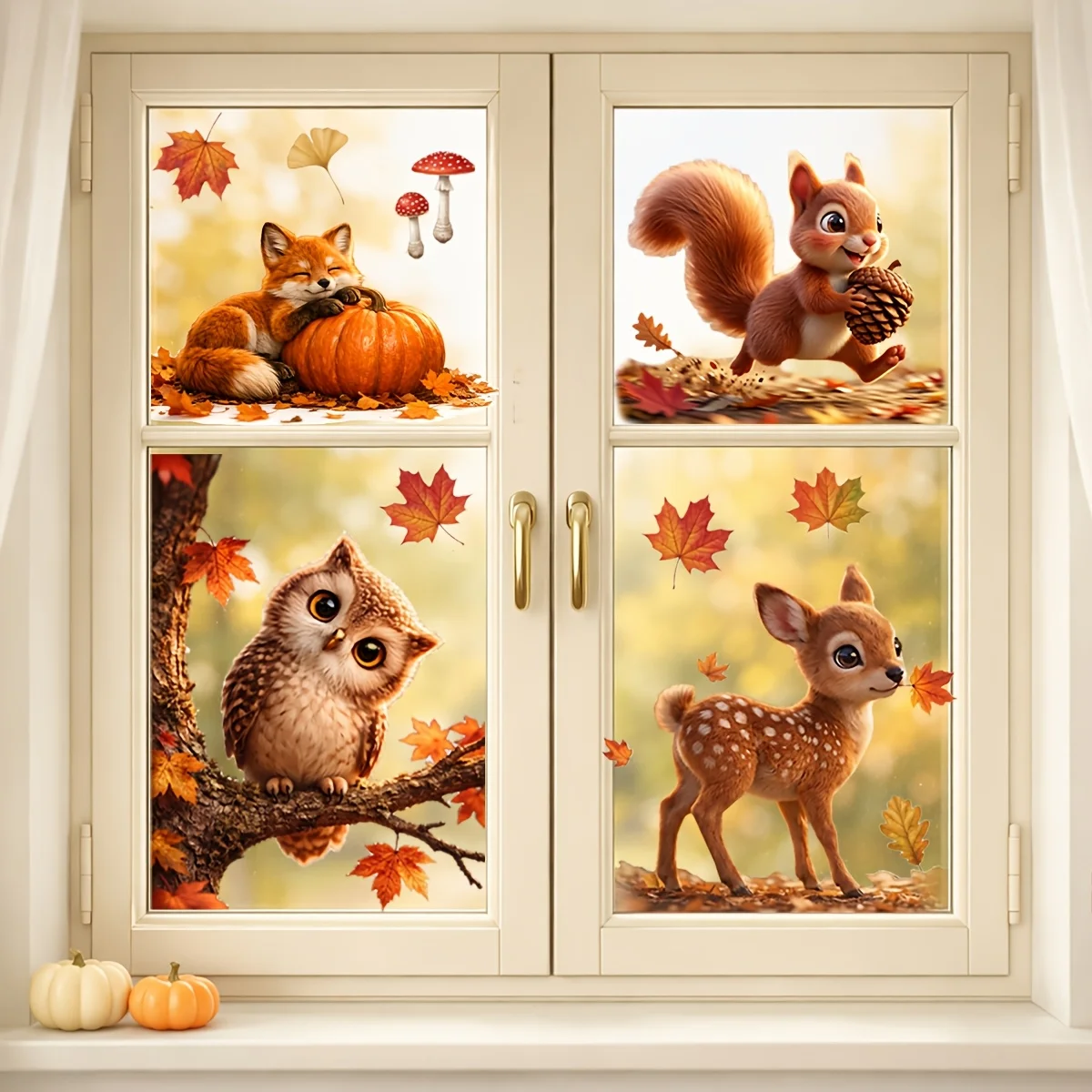 4 Blatt Herbst-Ernte Fensterfolien, Fenstersticker für Heim und Büro, Partyzubehör, Dekorationsfolie, Leicht Abziehbar