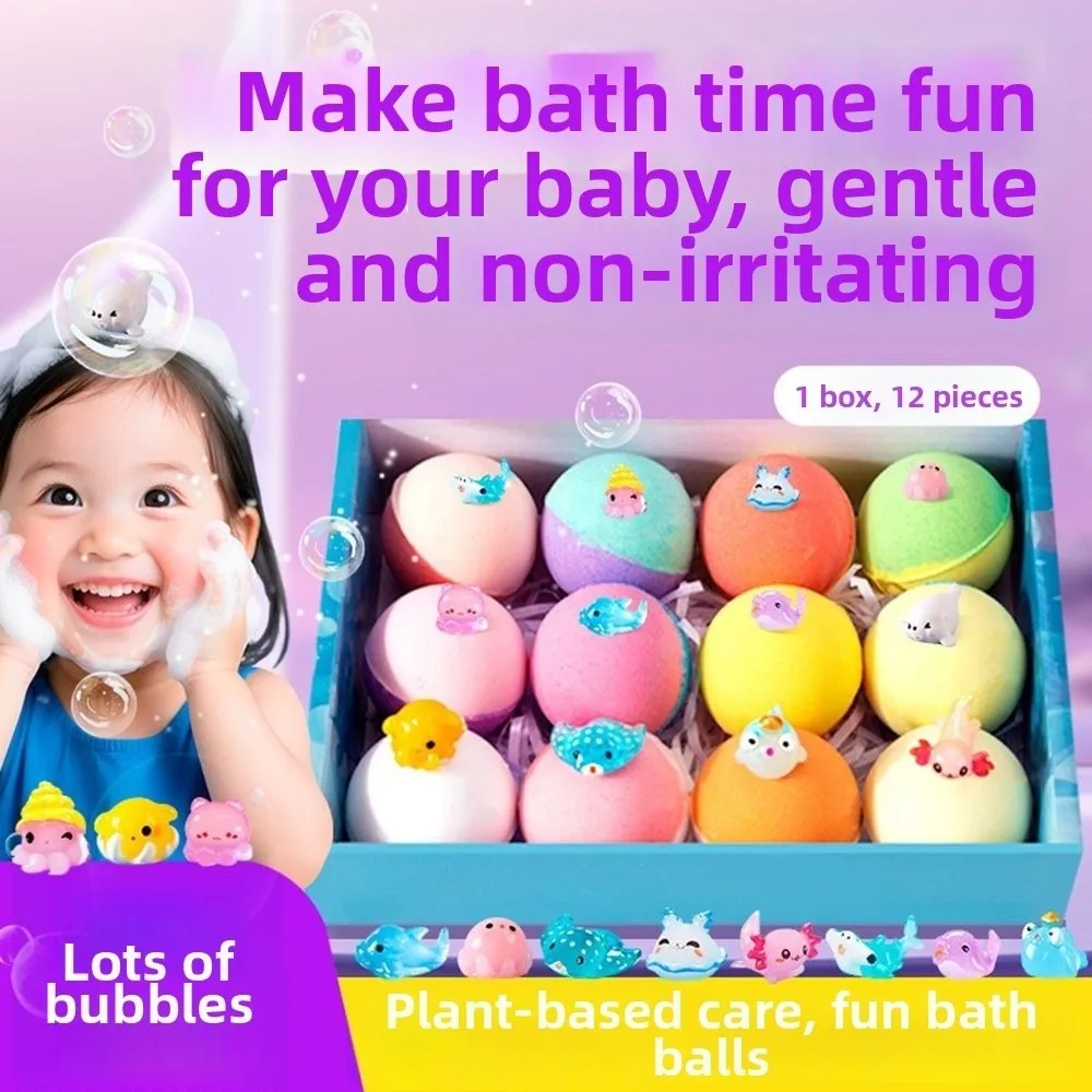 12pcs/Set Ocean Theme Bath Bombs with Surprise Color Changing Spa Soothing Bath Children's Bath Salt Ball Built-in Surprise