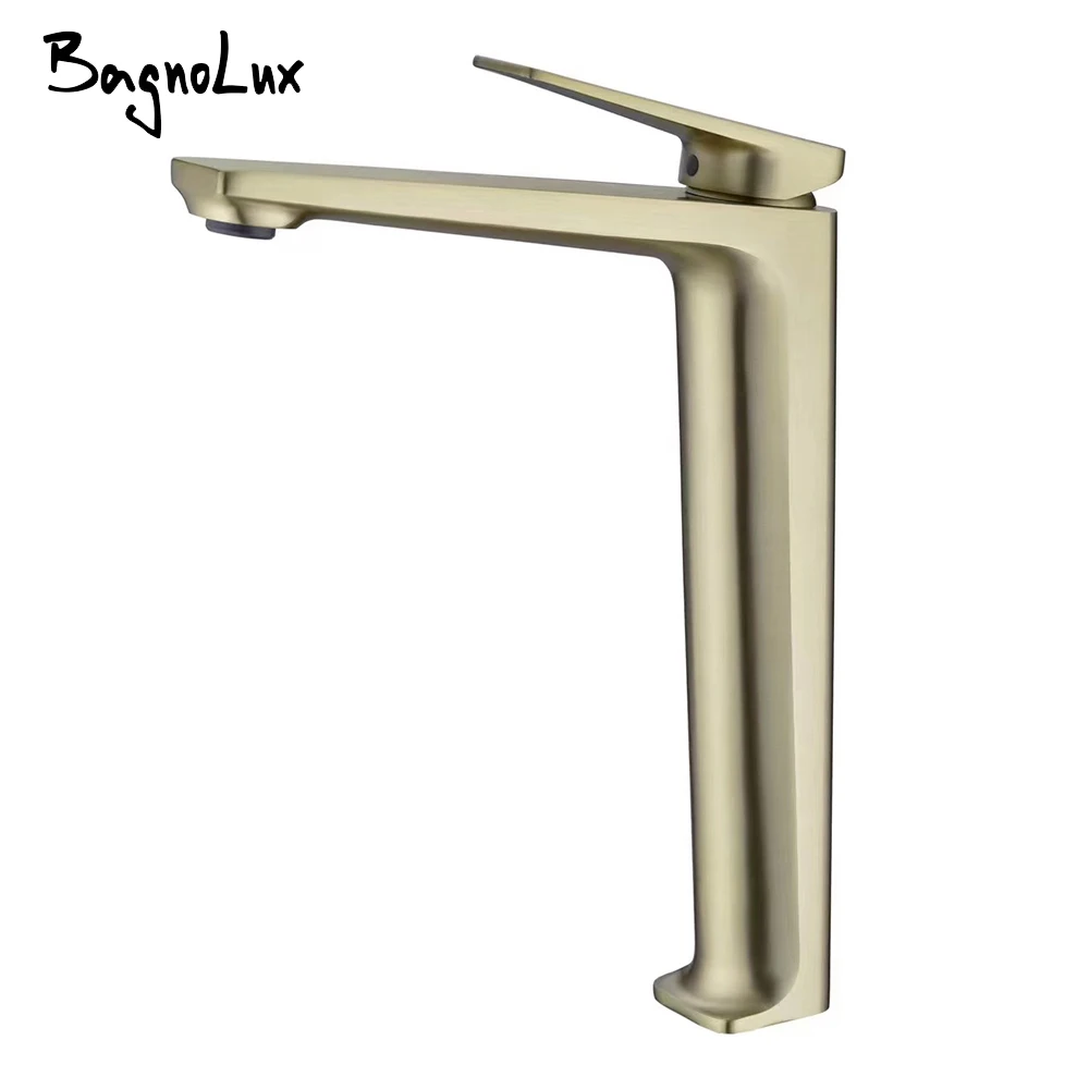 

Brushed Gold Basin Faucet Square Deck Mounted Single Handle Single Hole Washbasin Mixer Hot and Cold Sink Tap