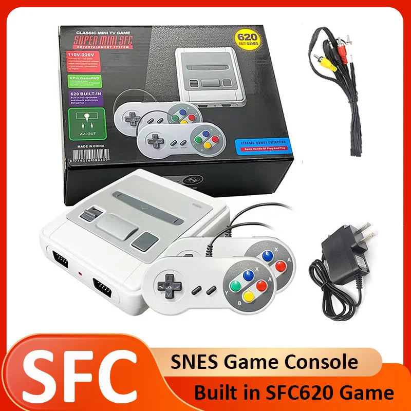 Mini consola de videojuegos retro portátil para SNES, reproductor de juegos doméstico con salida AV, juego SFC620 integrado con mando con cable, accesorio de juego.