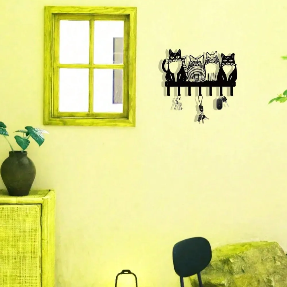 Gancho de pared lindo gato gatito, colgador de Metal fuerte para abrigos, toallas, llaves, sombreros, bolsas, decoración de animales Kawaii para el hogar y la cocina, 1 ud.