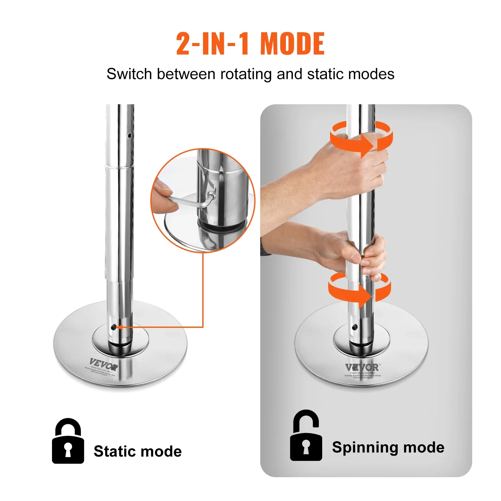 VEVOR Professional Dancing POLE SPINNING STATIC Dancing POLE Kit แบบพกพาที่ถอดออกได้เสา 45 มม.Heavy-Duty สแตนเลสเหล็ก