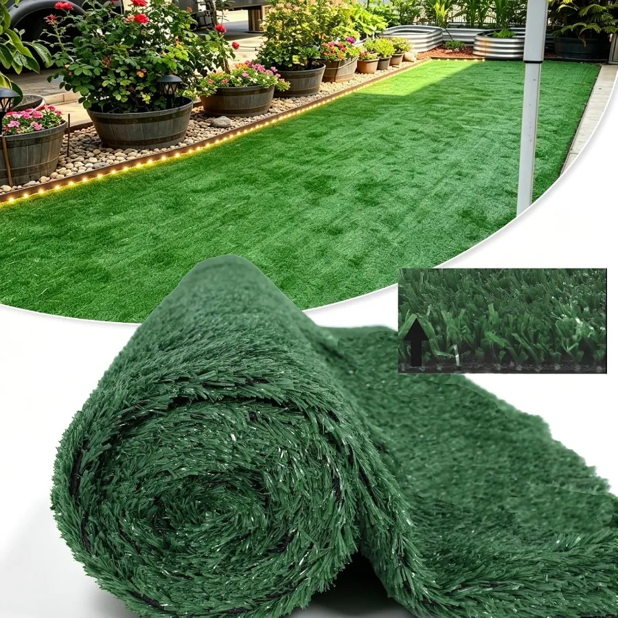 Feet Artificial Grass Rug, 15mm Pile Height, Vintage Green