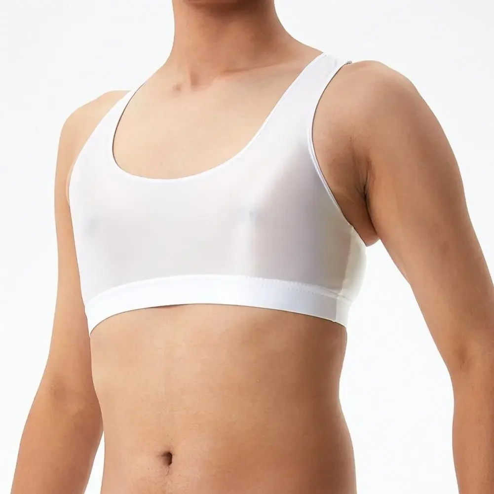 Herren Sexy Glänzende Seidige Weste O-Ausschnitt Ärmellos Racerback Tanktops Einfarbig Eng Anliegend Glatte Oberfläche Tops – Detail 9