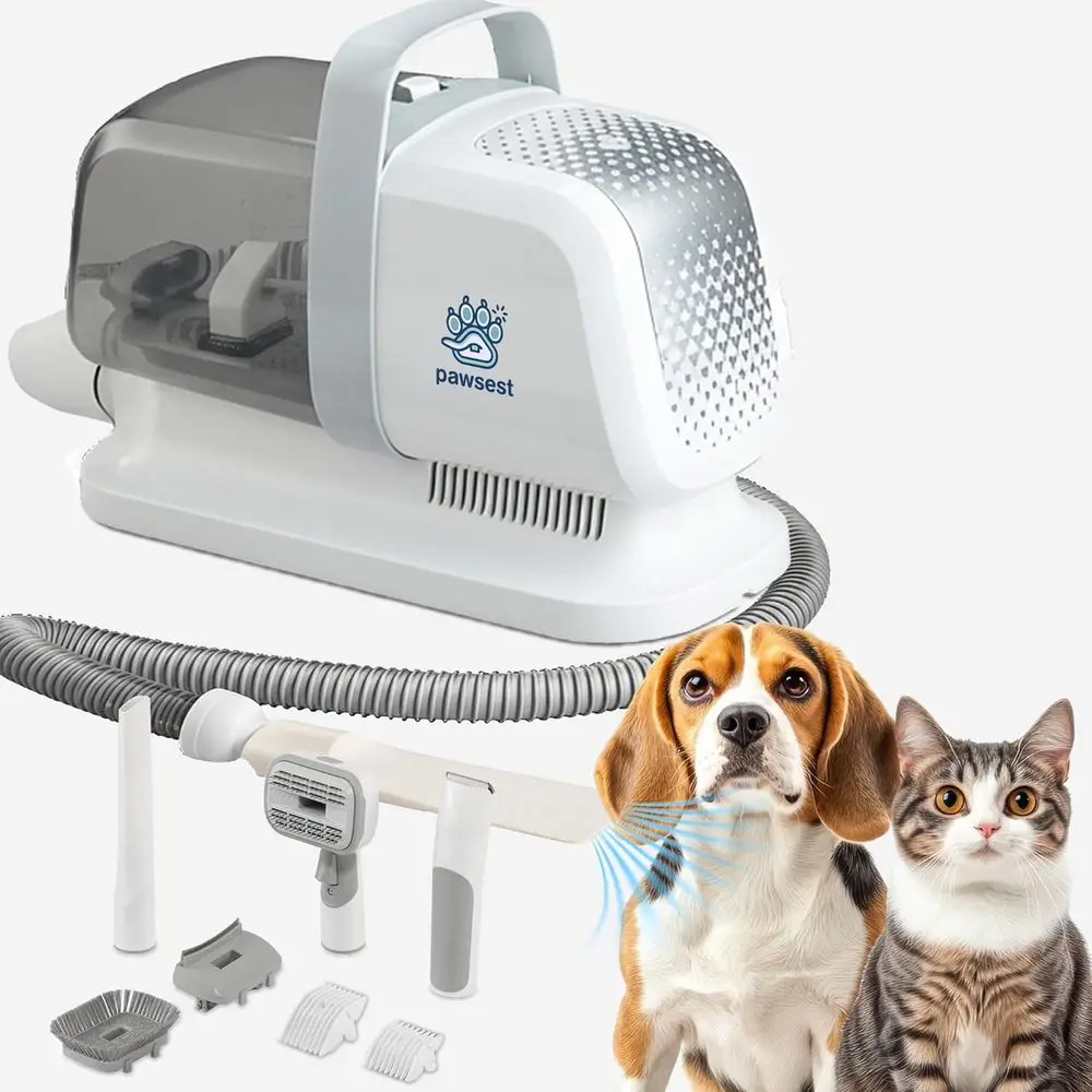 

All-in-One Pet Grooming Kit: Hair Trimmer, Nail Grinder, 7 Attachments, 3-Speed Settings, Temperature Control