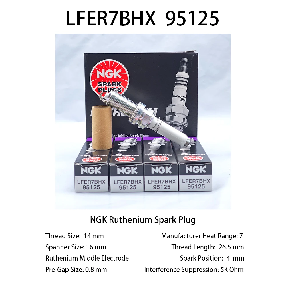 4pcs Original NGK Ruthenium Spark Plug LFER7BHX 95125 Suitable For VW AUDI Gen 3 EA888 Engine