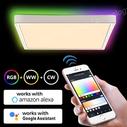 40W nowoczesne LED inteligentne oświetlenie sufitowe możliwość przyciemniania RGB Home Lighing WiFi Tuya App sterowanie głosem ultracienki montaż powierzchniowy lampa sufitowa