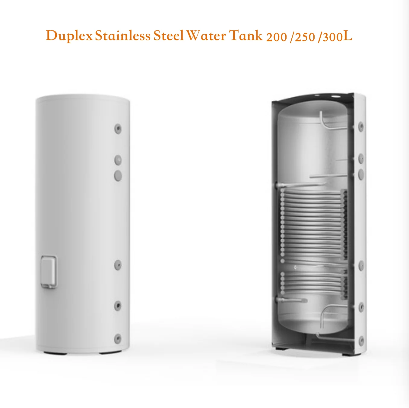 

Sunrian 200L 250L 300L Air Source Heat Pump Duplex Stainless Steel Hot Water Tank with Magnesium Rod and 2kw Electric Heater