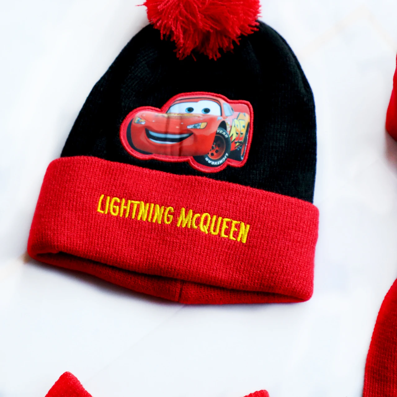 Disney New Autumn Winter Cute Children Red Black Car McQueen Cartoon Scarf Hat glove three-piece Warm Boy Girl Child hat