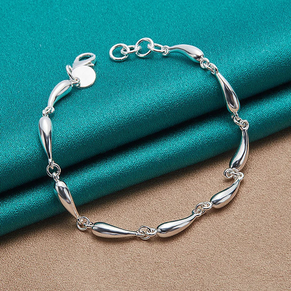 URMYLADY 925 Sterling Silver Water Drop Chain Bracelet Necklace For Women Wedding Party Fashion Charm Jewelry Sets