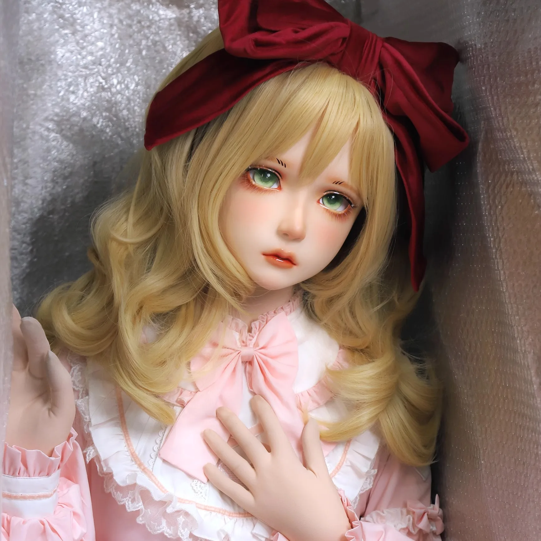 

Индивидуальная женская милая девушка, смоляная маска кигуруми BJD на половину головы, косплей, японское аниме, ролевая маска Лолиты с глазами и париком