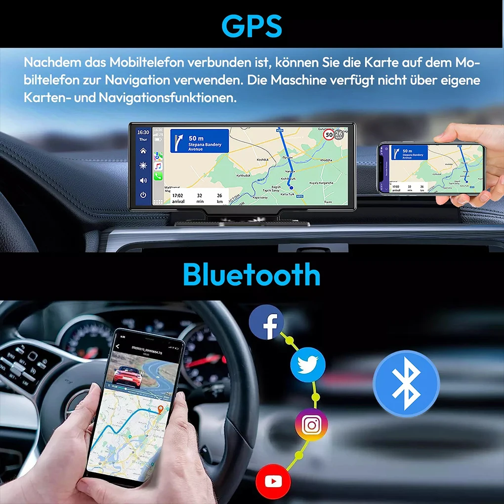 10.26Inch Dash Cam Wireless Carplay Android Auto 2.5D in-cell Car Multimedia Player Car Radio Monitor Universal PND Touch Screen