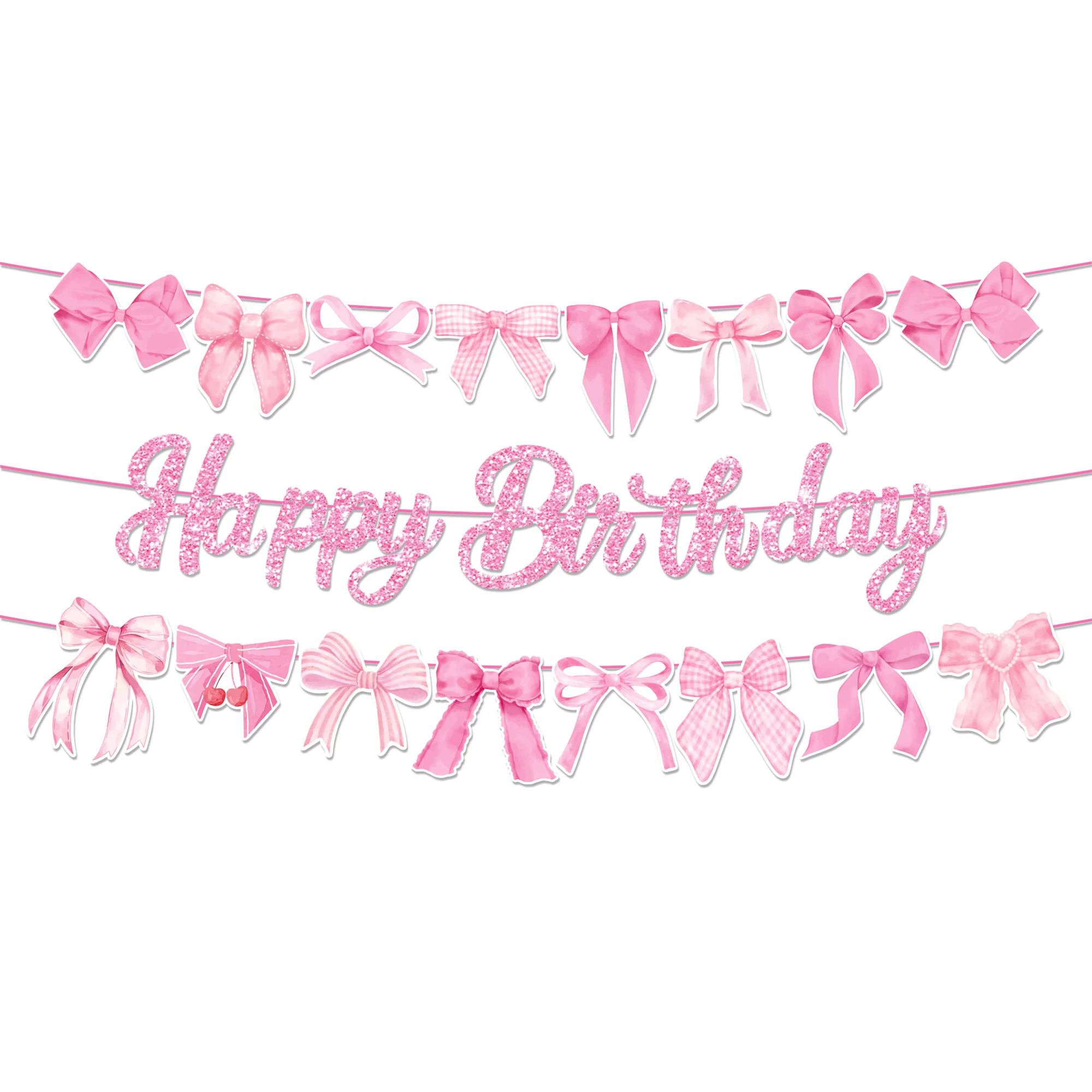 Bannière murale suspendue en poudre scintillante, 20 pièces, nœud papillon rose, joyeux anniversaire, pour réception-cadeau pour bébé, décoration de fête d'anniversaire pour filles