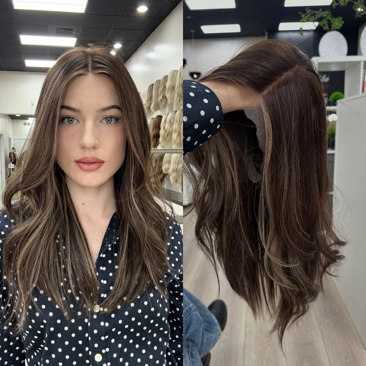 

Warm Medium Brown with Sunny Highlights Wig Wear and Go Glueless Wig Long Slightly Wave Middle Parting Daily Party Cosplay Wigs