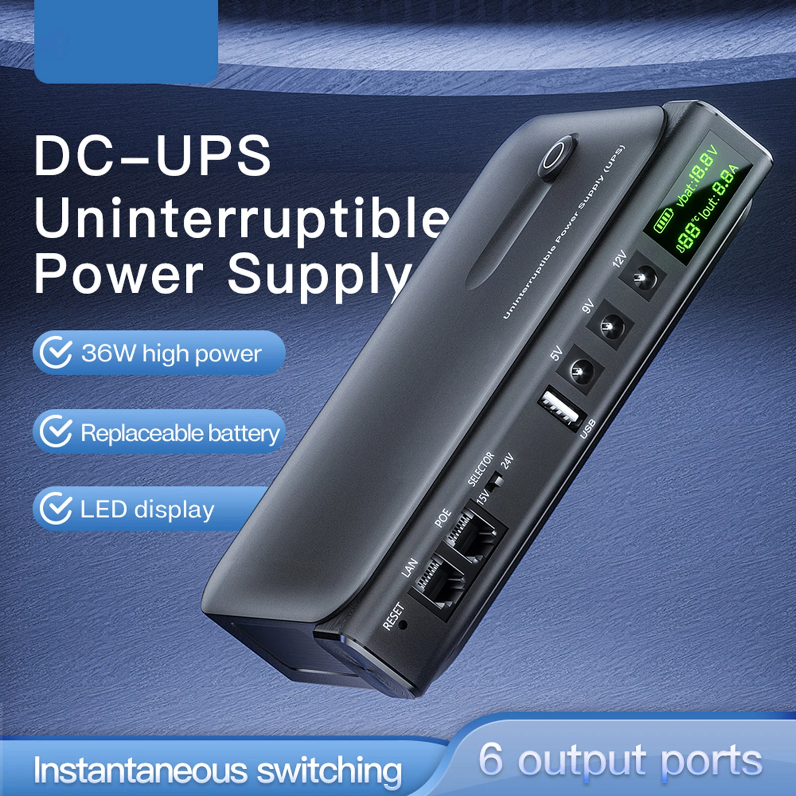 36W UPS Uninterruptible Power Supply with LED Display Multi Voltage Interfaces Seamless Switching for Continuous Power Backup