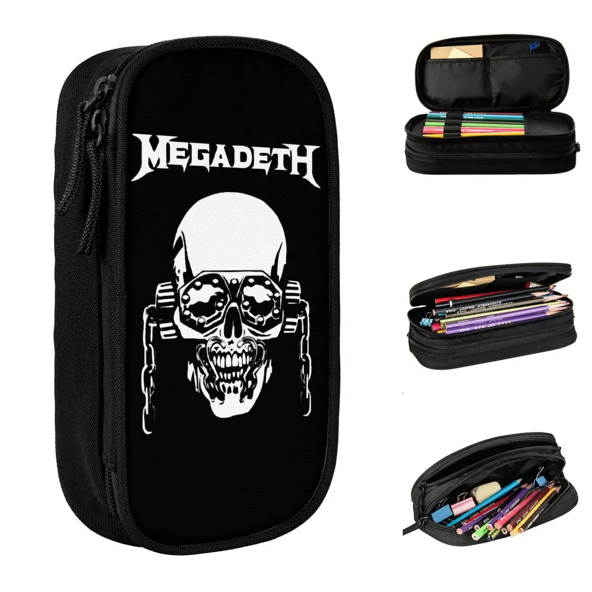 Megadeths Metal Rock Band Kuping Mega Pen Box Double Layer Large Capacity For School Pencil Case Stationery Suprise Gift