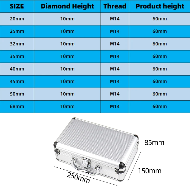 M14 Diamond Core Bit Set For Stone Granite Glass Marble Angle Grinder Bit Porcelain Tiles Crowns Set Matel Crowns 9PCS