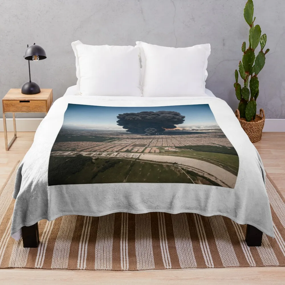 

Impressive Column of Smoke Over Urban Landscape Throw Blanket Decorative Throw Soft Beds Blankets