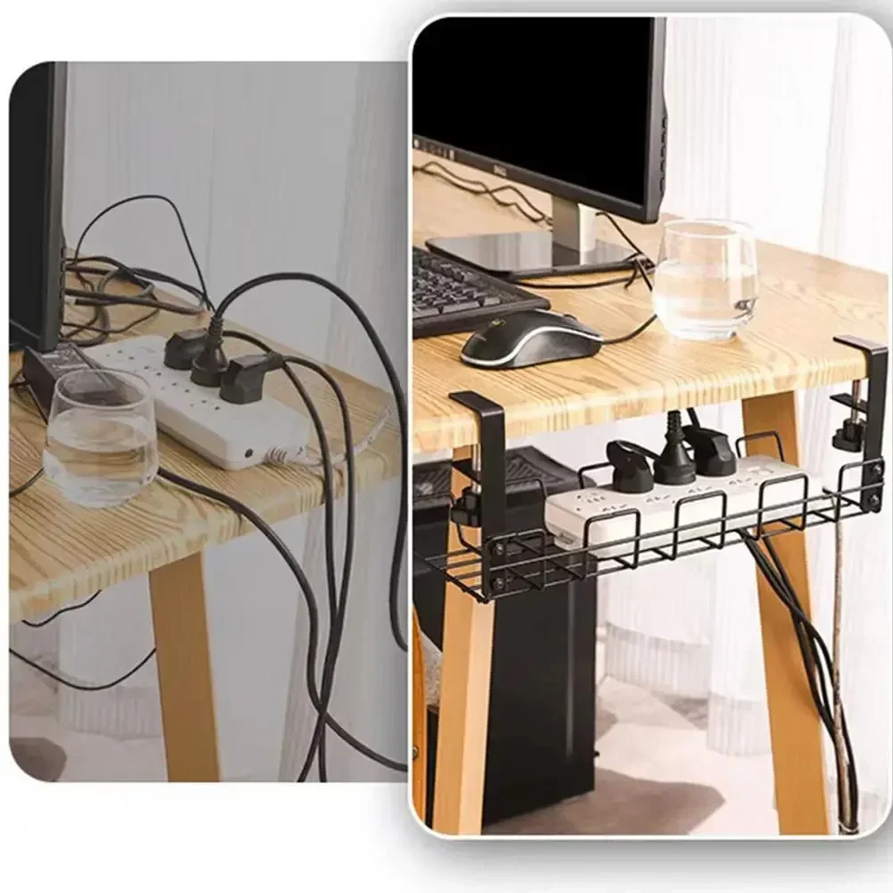 Cable Management Box Under Desk Cable Organizer Storage Shelf Desk Wire Management Cable Tray Under Desk No Drill Metal Rack For