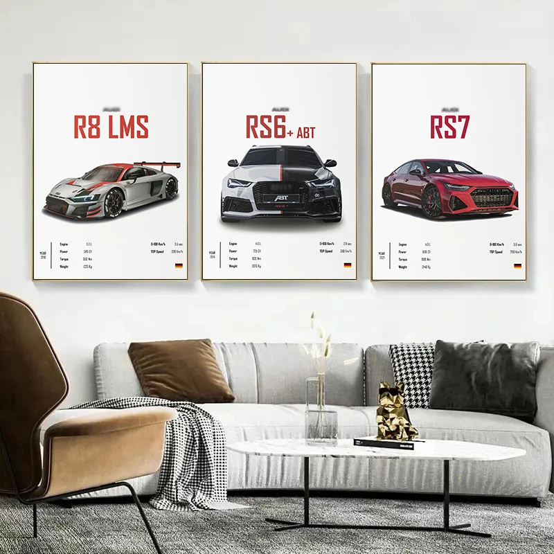 Luxury car R8 RS7 RS5 PS6 PS4 RSQ8 Wall Art Canvas Painting Nordic Poster And Print Wall Pictures Living Room Home Decor