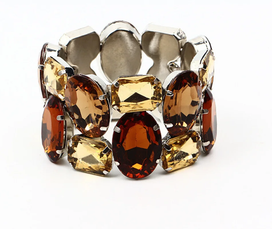 Women Exquisite Wide Elastic Bracelet Fashion Colorful Crystal Bangle