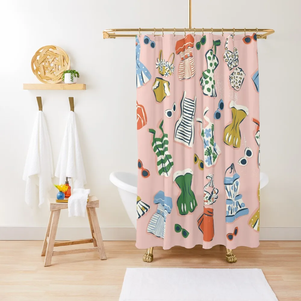 

Retro 1950s swimwear and sunglasses pattern Shower Curtain Bathroom For Shower Shower Sets For Bathroom Curtain