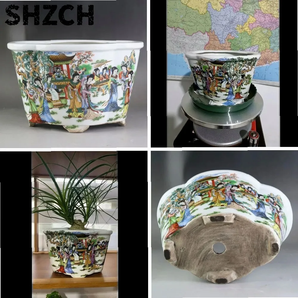 Qing Dynasty Twelve Golden Hairpins Powder Color Succulent Ceramic Flower Pot Antique Porcelain Collection Home Room Decoration