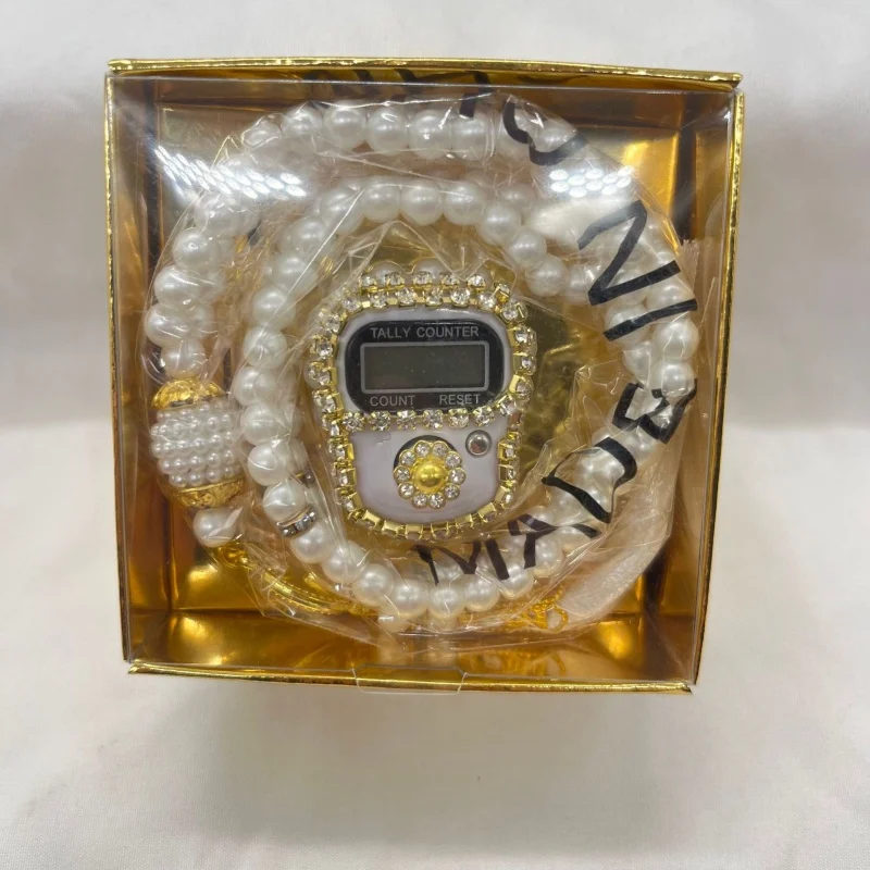New Reset Finger Counter Prayer Bead Set With Paper Box,99 Crystal Glass Beads Bracelet Combination Set,Ramadan Prayer Bead Gift