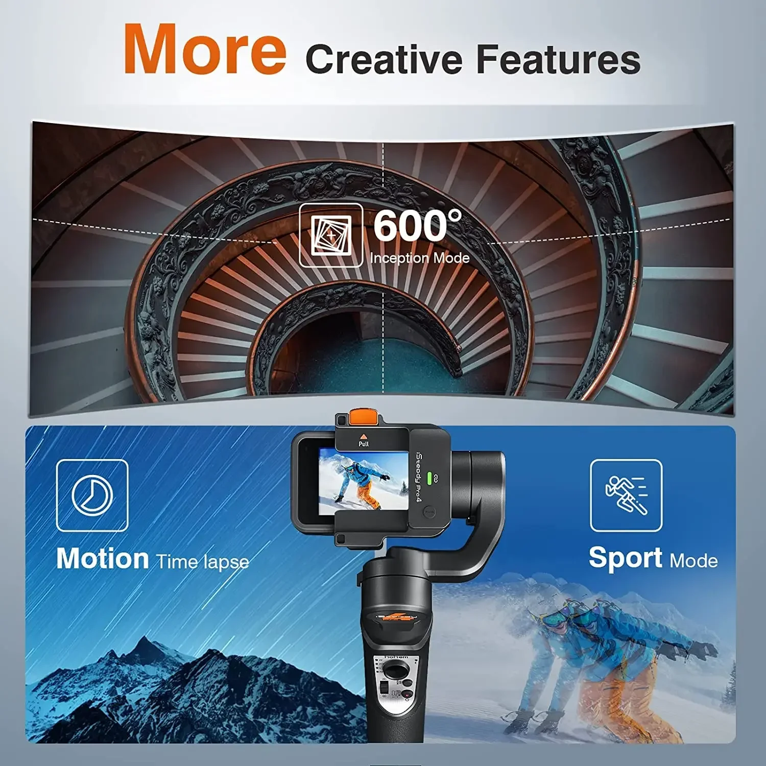 Hohem iSteady Pro 4 Foldable 3-Axis Gimbal for GoPro, DJI Osmo & Insta360 One R. Portable Handheld Selfie Stick Stabilizer