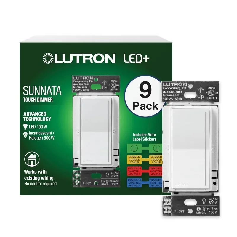 Lutron Sunnata Touch Dimmer Switch with LED+ Advanced Technology | for LED and Incandescent, 3 Way/Multi Location