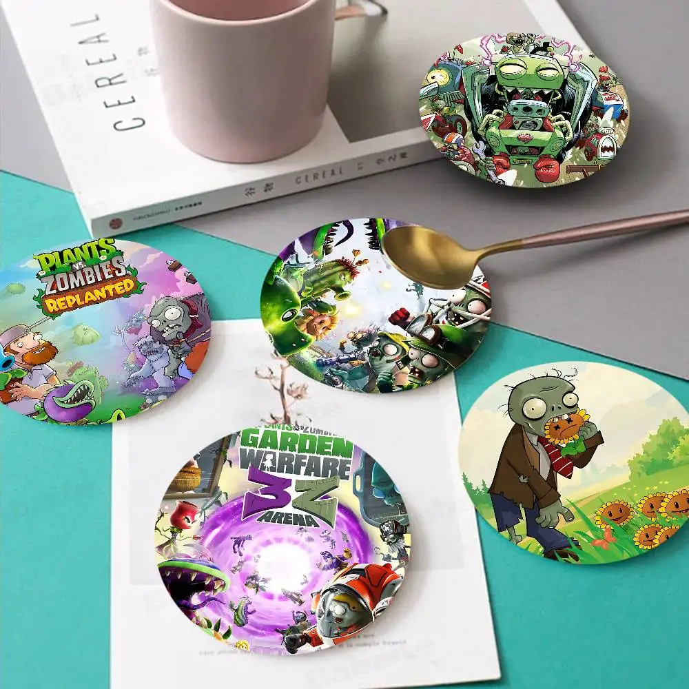 Game P-Plants-vs Cartoon Z-ZombieS Wooden Coaster Colour Printing Cup Mat Home Desk Decoration Gifts