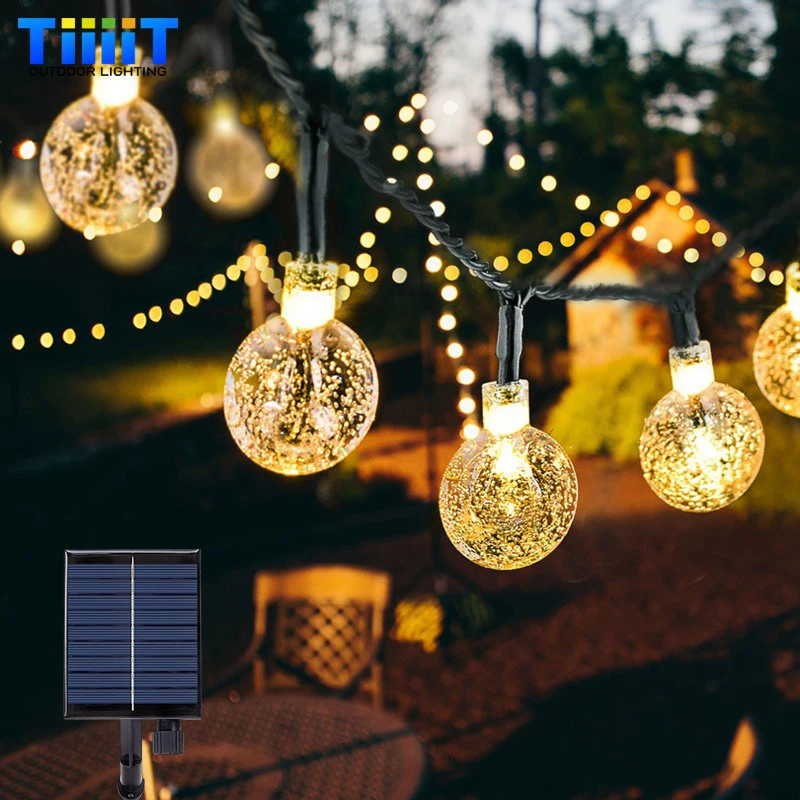 Guirxiété lumineuse solaire à LED, boule de cristal, étanche, lumière de cour extérieure, camping, fête de jardin, décoration de festival, 8 modes,