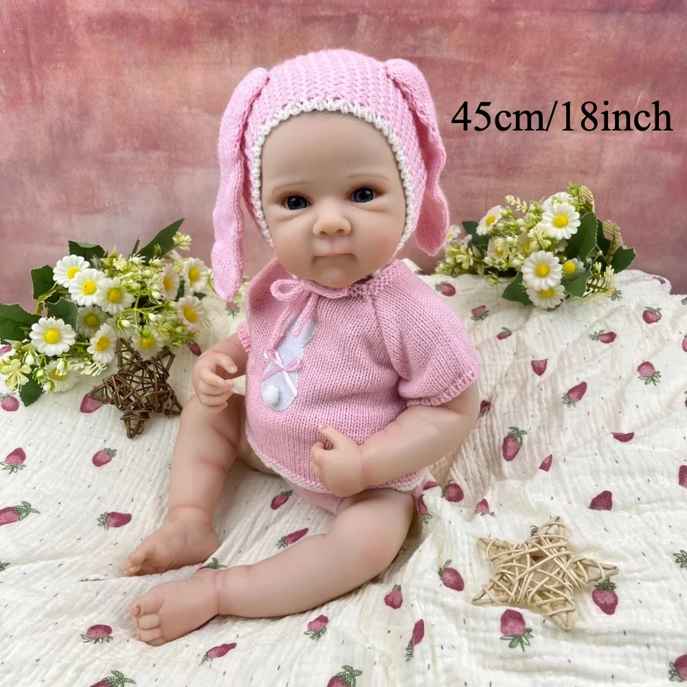 BZDOLL 18 Inch Full Vinyl Body Reborn Baby Doll 45 CM Handmade Fashion Reusable Toy for Kids Birthday Bathe Play House Gift