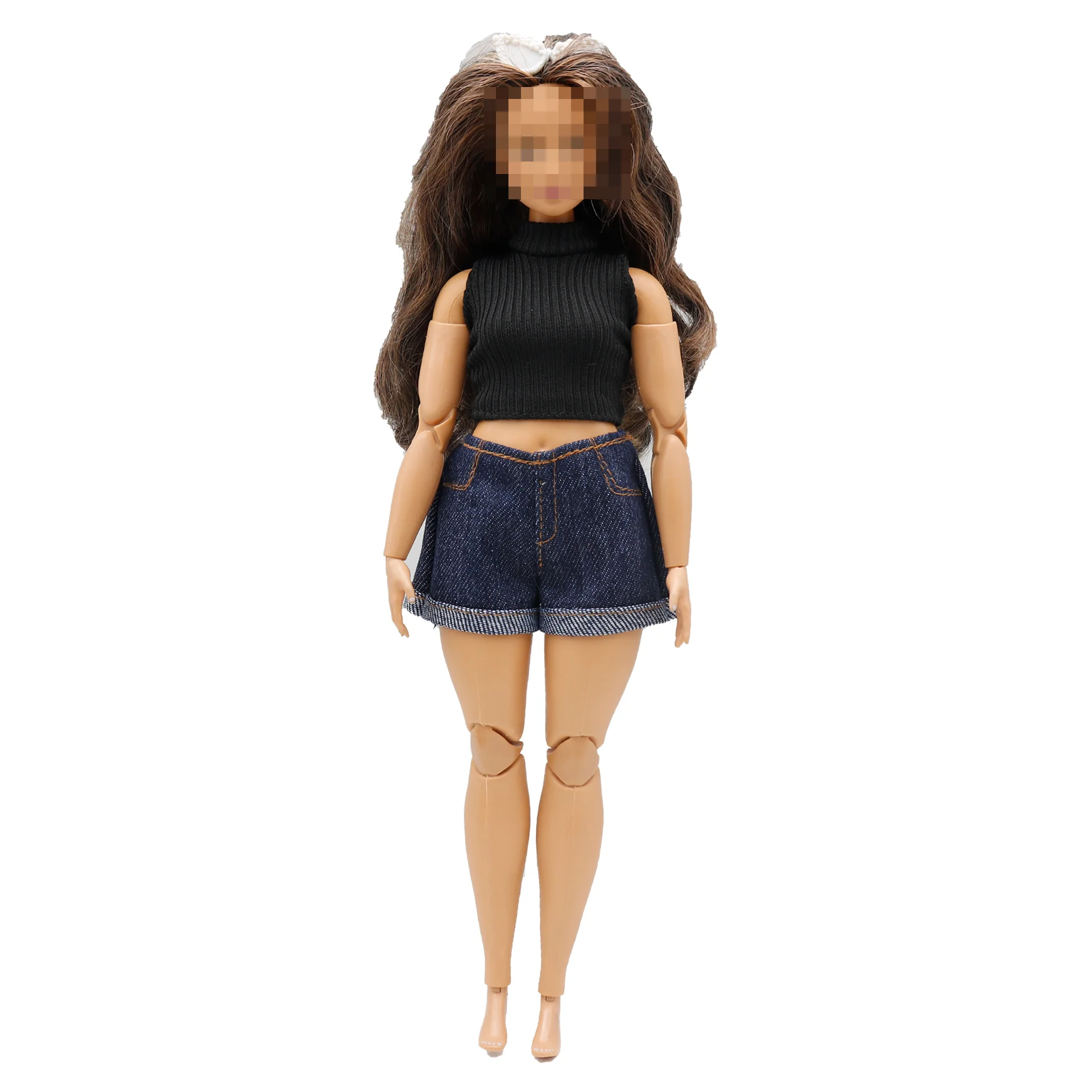 Conjunto de chaleco de cuello alto a rayas para muñeca, pantalones cortos vaqueros de 30cm, ropa de uso diario para Barbies con curvas, accesorios para muñecas, 1/6