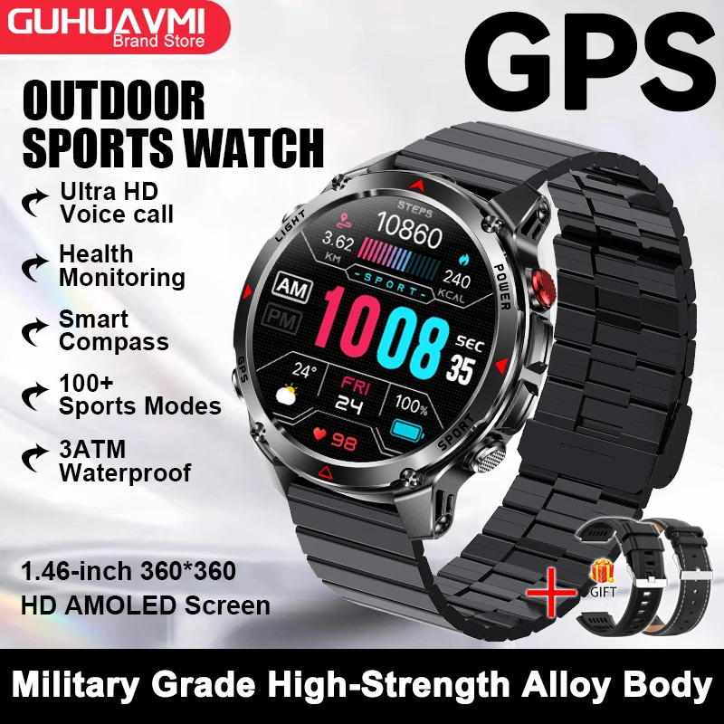 2025 Nieuwe GPS Kaart Navigatie Smart Horloge Mannen Vrouwen Amoled Scherm 3ATM Waterdichte Sport SmartWatch Kompas NFC BT Call Horloges Mannen