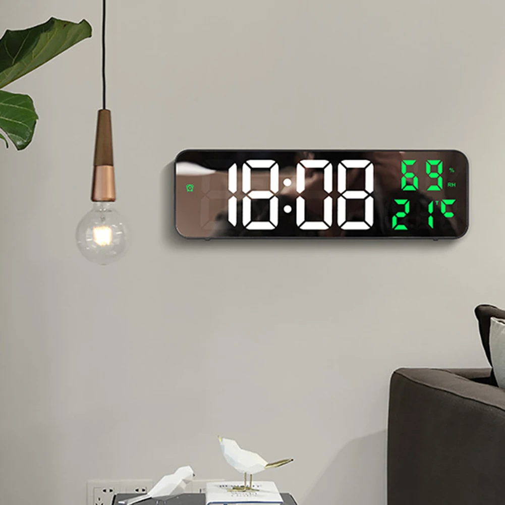 Led Digital Wall Clock Large Screen Wall-mounted Time Temperature Humidity Display Electronic Alarm Clock For Home Decor