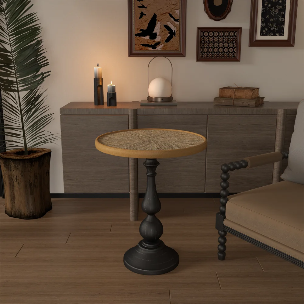 Wooden End Tables Retro Side Table French Country Accent Coffee Side Table Modern Small Round Tea Table Pedestal Side End Table for Living Room Household Restaurant Homestay