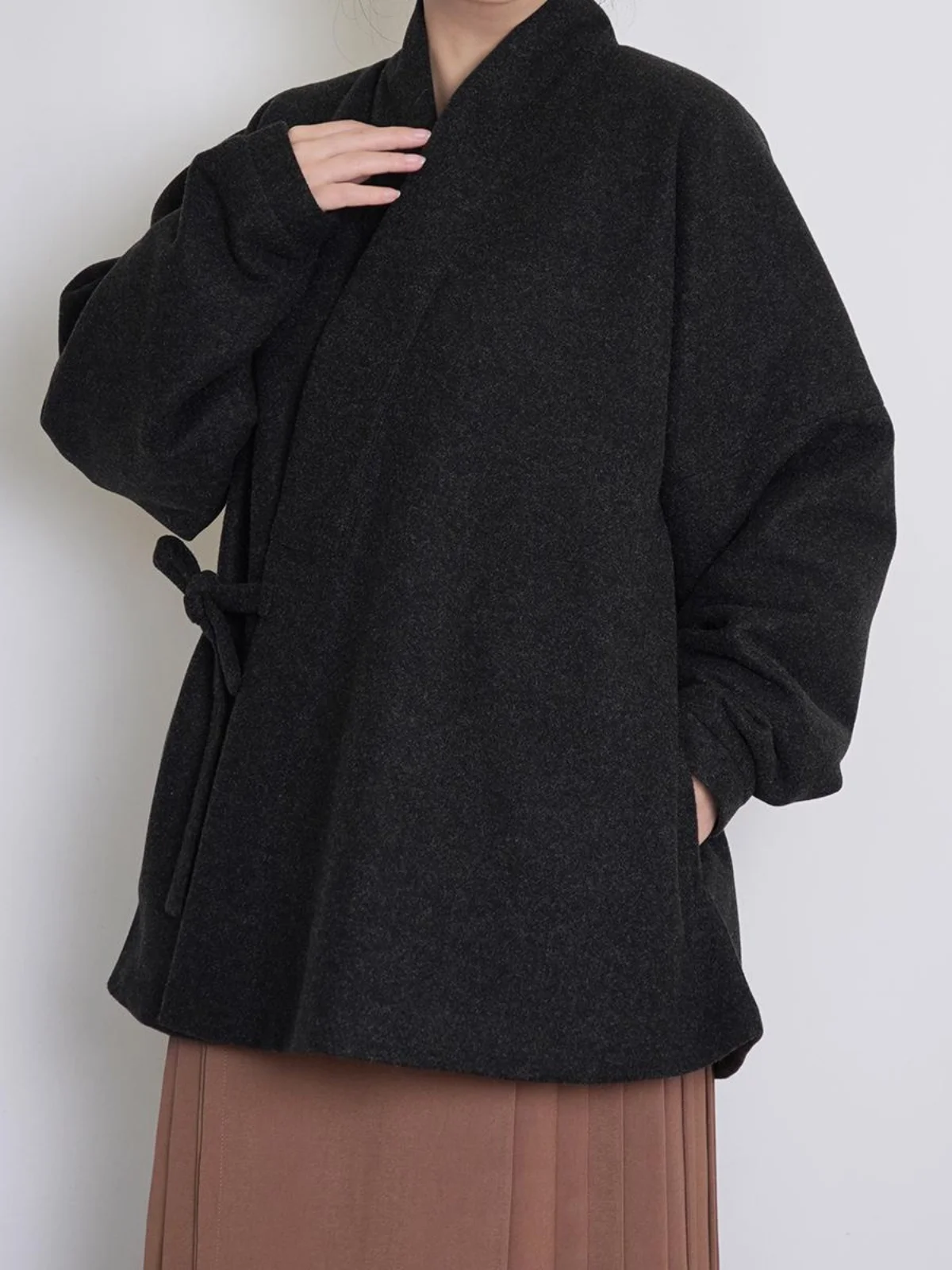 

Mans Thiened Woolen Upper Coat with kets Traditional Chinese Sle Long Sve Jaet for Men And Women Daily Winter Clo...