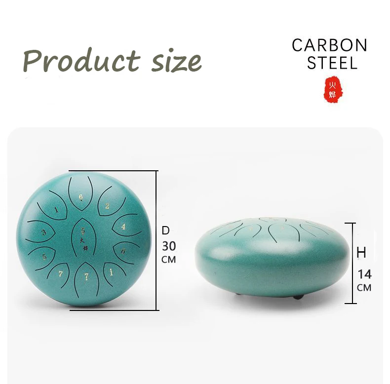 Hooqu 12-Inch Handpan Hollow Stainless Steel Percussion Instrument 11-Tongue Meditation Drum For School Music Teaching