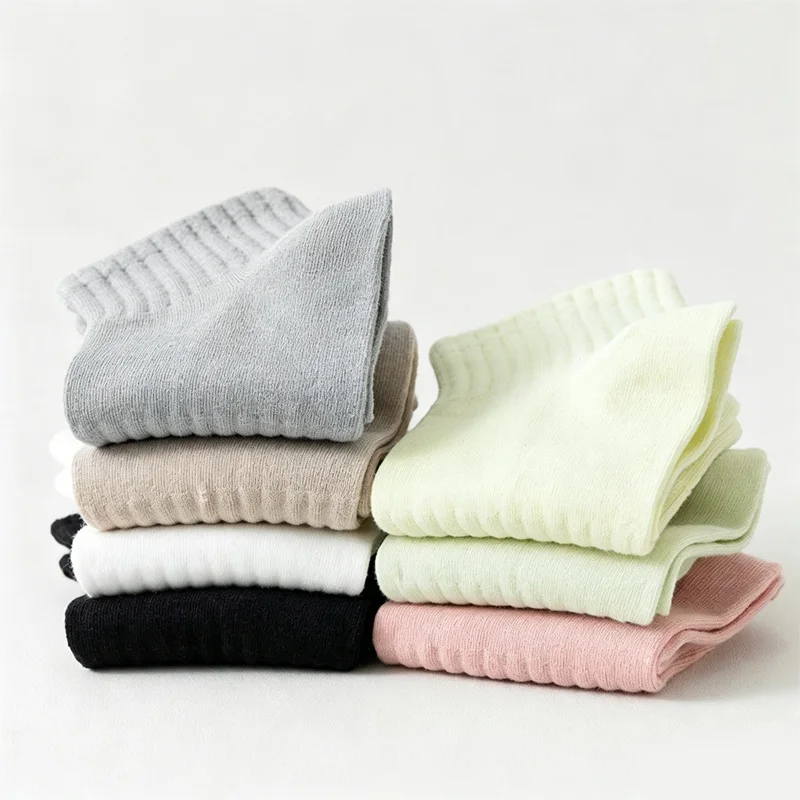 5pairs striped cuffs waist cinching short women solid fresh Mix match random colors Comfortable Minimalist daily essential items