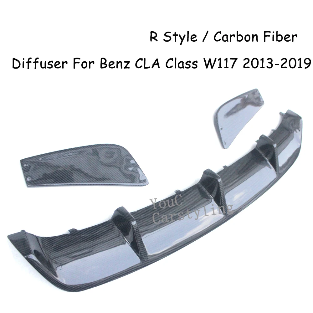 W117 Carbon Fiber R Style Rear Bumper Diffuser for Mercedes CLA Class W117 2013-2019 4-door Sedan Rear Bumper Lip