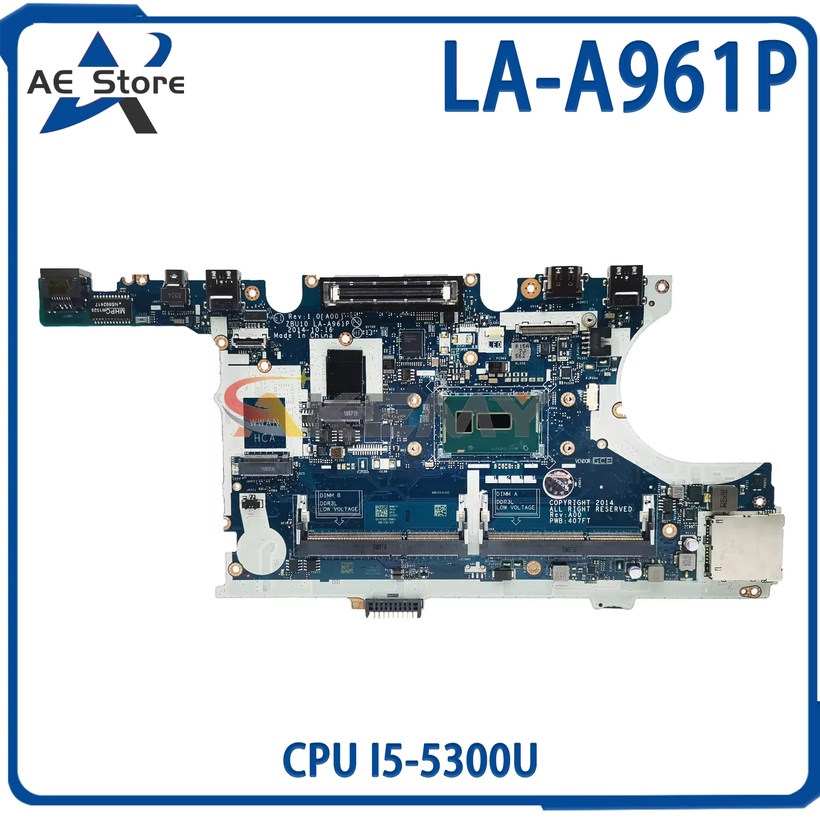 AE LA-A961P płyta główna laptopa dla DELL Latitude E7450 CN-0R1VJD 0RIVJD ZBU10 płyta główna z procesorem I5-5300U w pełni przetestowana