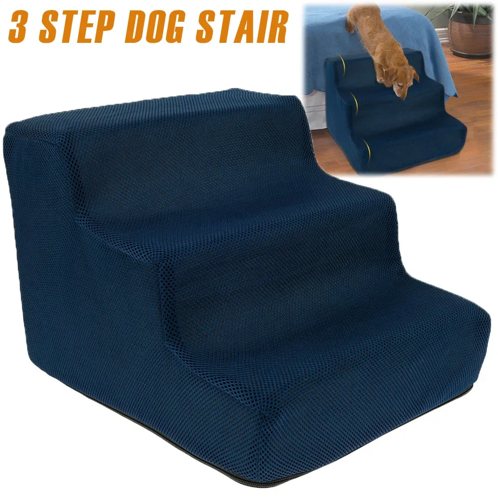 

3 Step Dog Stair 10.63Inch High Sponge Pet Stair with Cloth Cover Removable Washable Pet Safety Ramp Pet Supplies Accessories