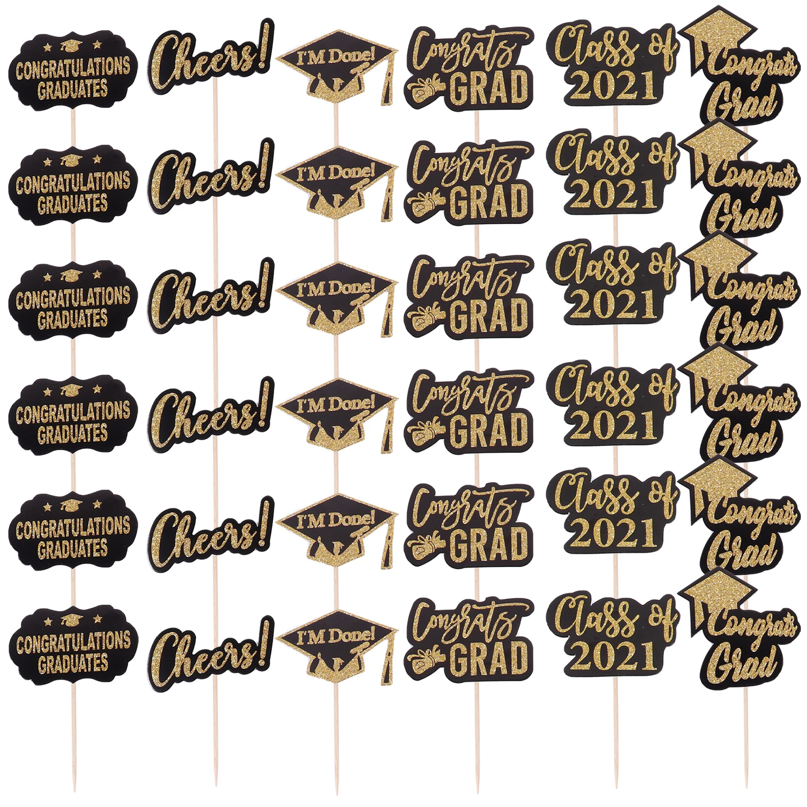 

36 pcs Graduation Cake Topper Toppers Gold Cap Cake Pick Decor Party Supplies Dessert Picks Eco Friendly Safe Decorations